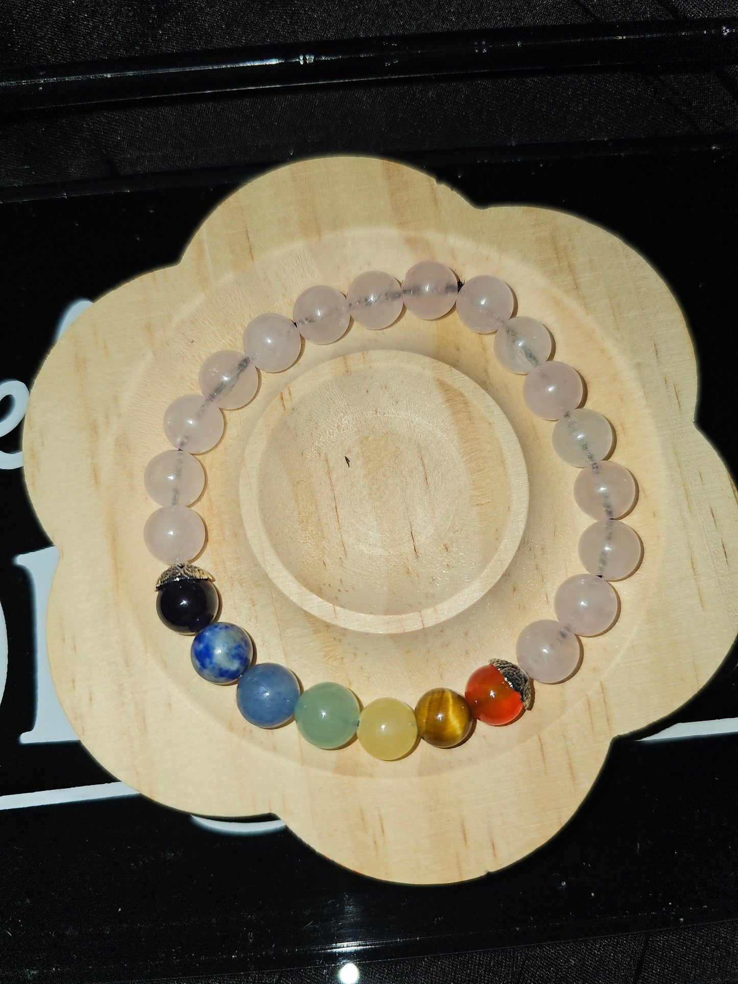 7 Chakras Inspired Bracelet Rose Quartz or Lava Stone accents