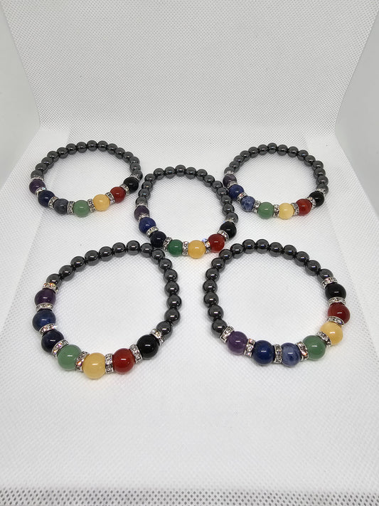 7 Chakras Bracelet with Hematite