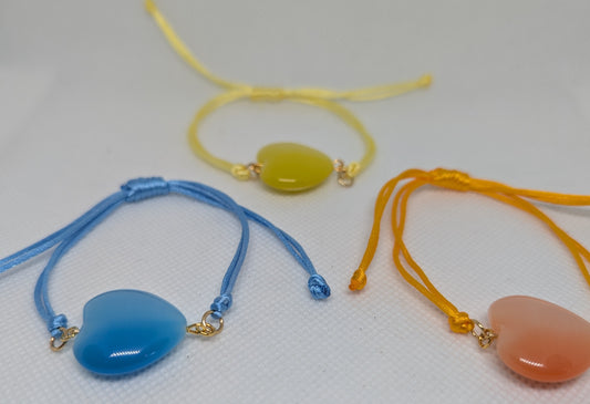 Colorful Cat's Eye Heart Adjustable Tie Bracelet
