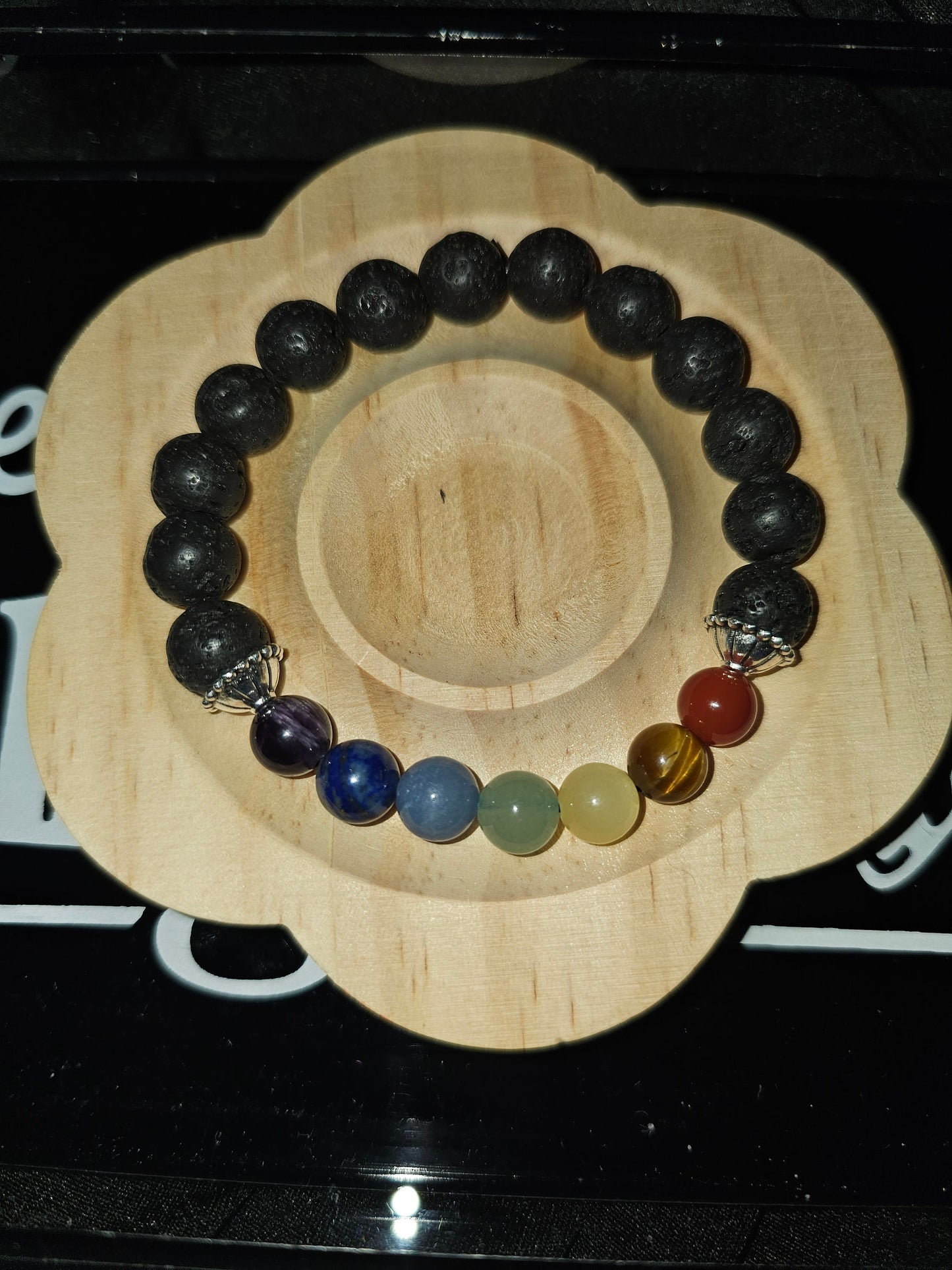 7 Chakras Inspired Bracelet Rose Quartz or Lava Stone accents